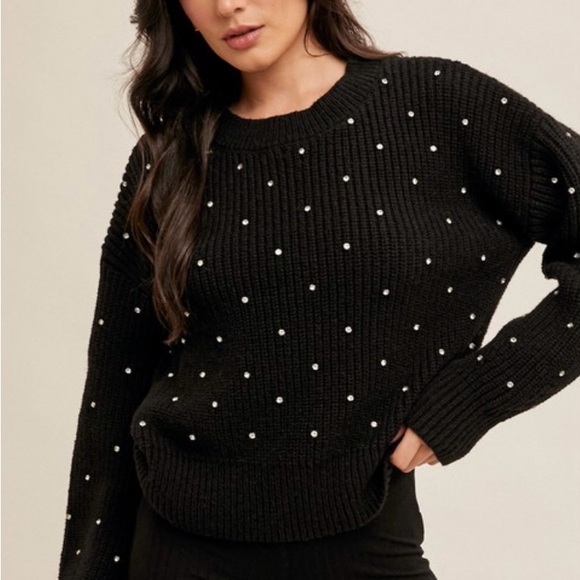 New Hem & Thread Rhinestone Crewneck Sweater - Picture 2 of 3